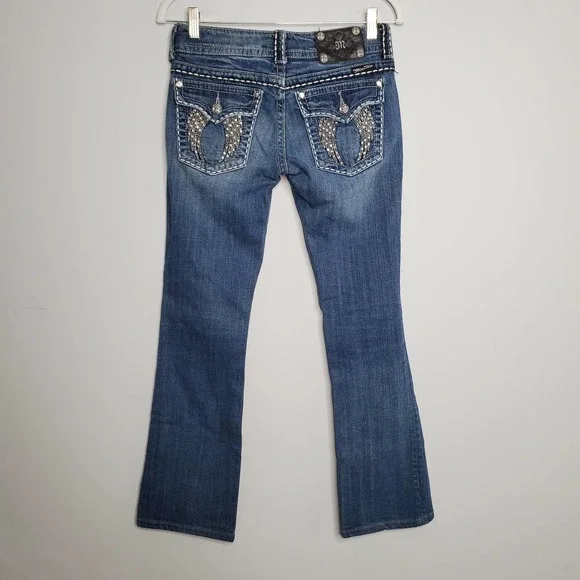 MISS ME • Y2K Crystal Wings Bootcut Jeans Sz 27 - Picture 2 of 9